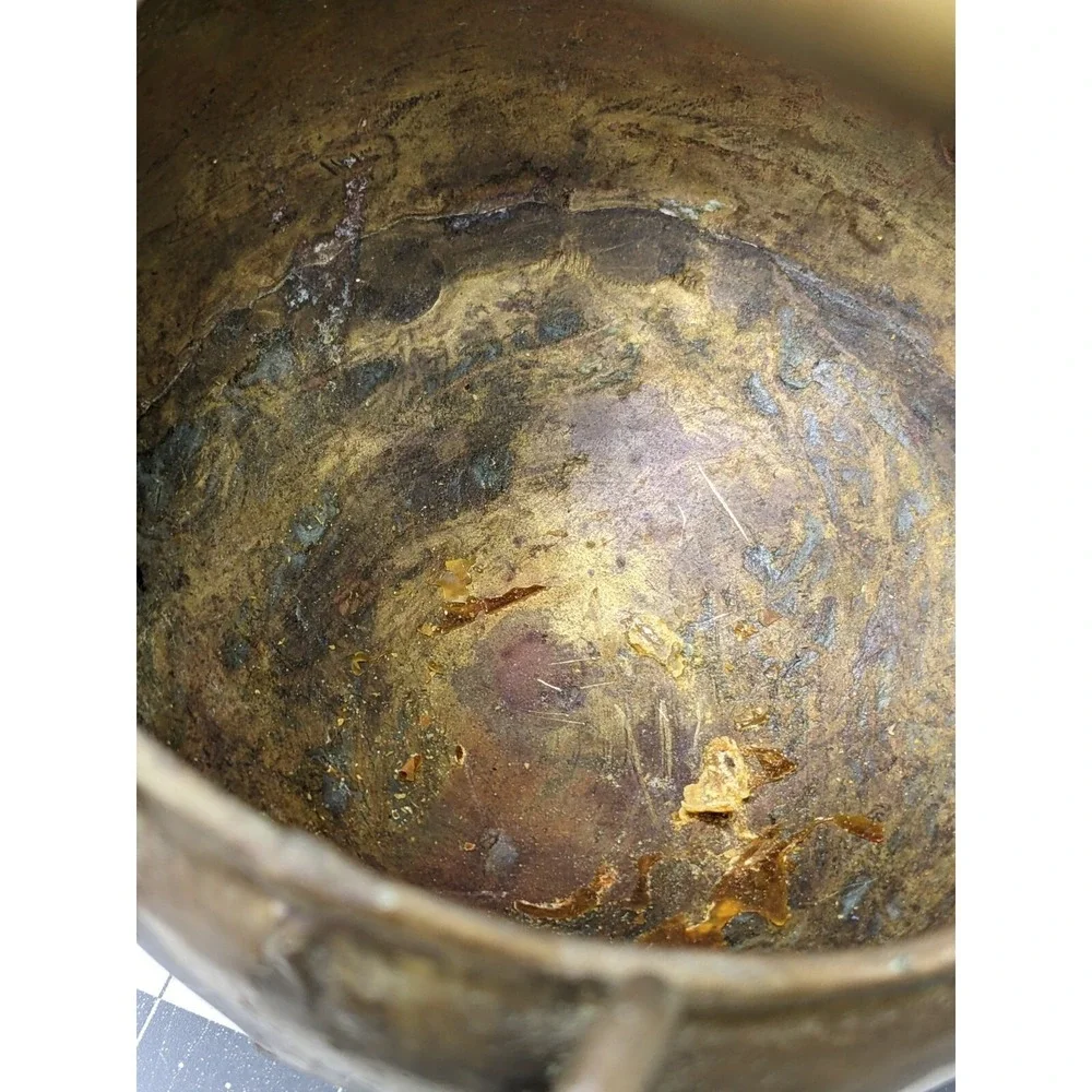 Brass Bucket with Ceramic Handle Pot 6 Inch Tall